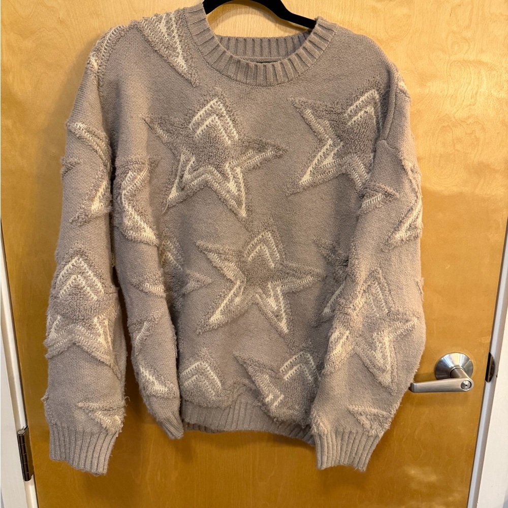 Vici Beige Star Pattern Crewneck Sweater